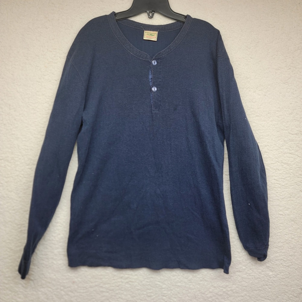LL Bean Two Layer River Drivers Shirt Long Sleeve Henley Navy Mens Large